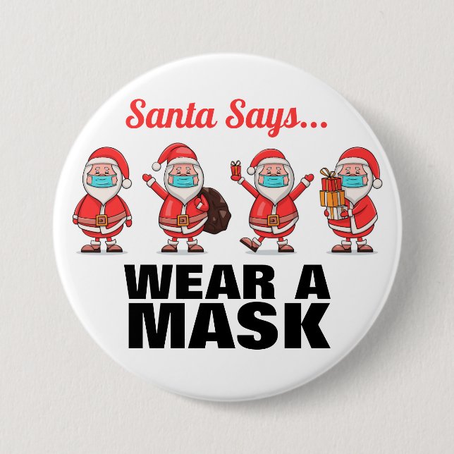 Wear A Mask Santa Christmas Button (Front)