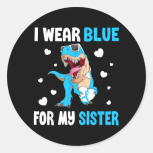 Wear Bleu For Sister Dinosaur Diabetes Awareness Classic Round Sticker