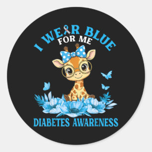 Wear Blue For Cute Giraffe Flowers Diabetes Classic Round Sticker