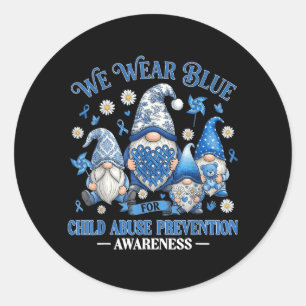 Wear Blue Ribbon Child Prevention Awareness Gnomes Classic Round Sticker