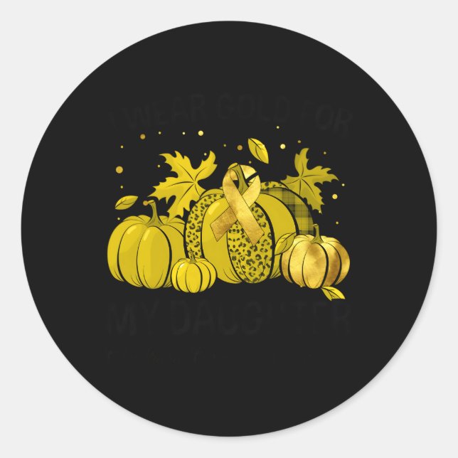 Wear Gold For My Daughter Childhood Cancer Pumpkin Classic Round Sticker (Front)