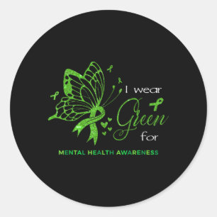 Wear Green For Mental Health Awareness Butterfly Classic Round Sticker