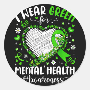 Wear green for mental health awareness butterflyWe Classic Round Sticker