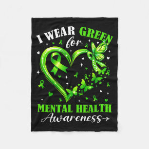 Wear Green For Mental Health Awareness Heart Fleece Blanket