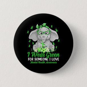 Wear Green For Mental Health Awareness Ribbon Elep 6 Cm Round Badge