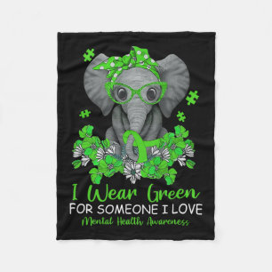 Wear Green For Mental Health Awareness Ribbon Elep Fleece Blanket