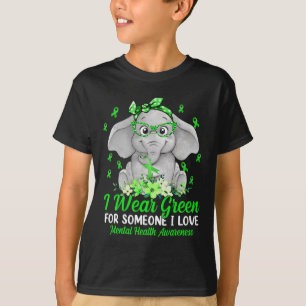 Wear Green For Mental Health Awareness Ribbon Elep T-Shirt