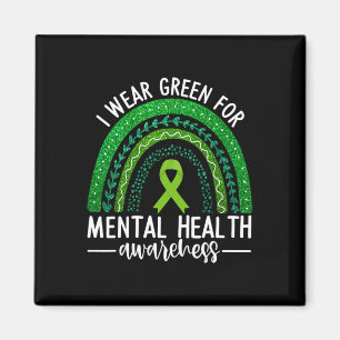 Wear Green For Mental Health Awareness Ribbon Rain Magnet