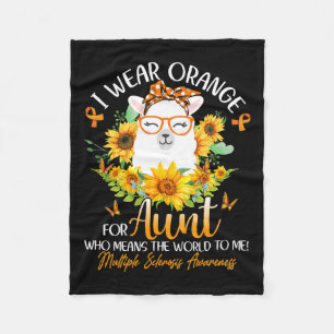 Wear Orange For My Aunt Ms Awareness Llama Sunflow Fleece Blanket