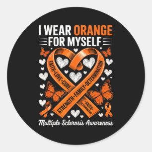 Wear orange ms warrior multiple sclerosis classic round sticker