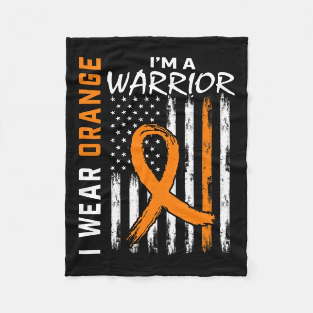 Wear Orange Ribbon Leukaemia Cancer Warrior Awaren Fleece Blanket (Front)