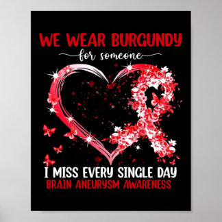 Wear Pink For Brain Aneurysm Awareness Heart Ribbo Poster