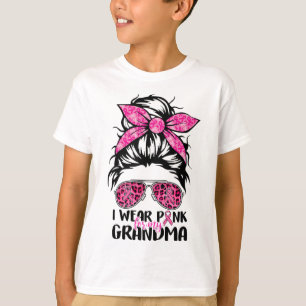 Wear Pink For My Grandma Messy Bun Breast Cancer S T-Shirt