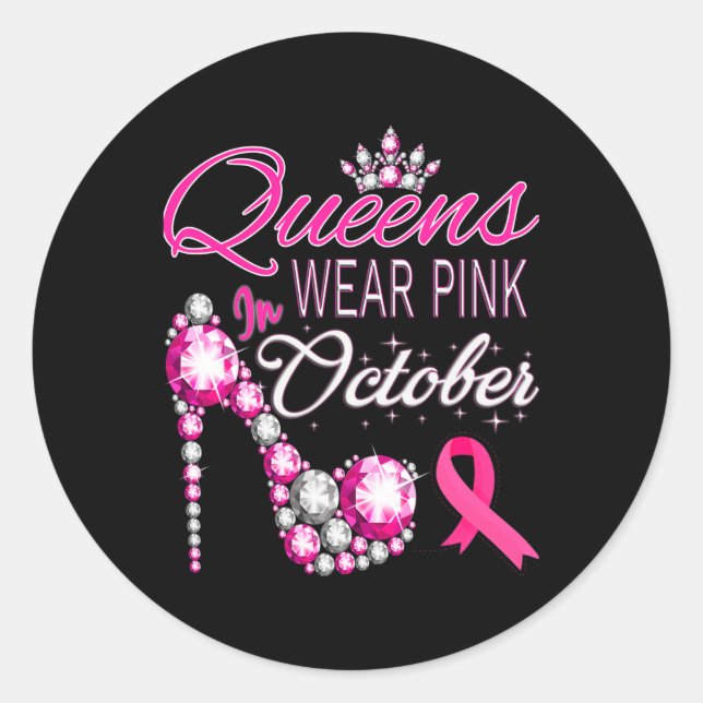 Wear Pink In October Breast Cancer Awareness Women Classic Round Sticker (Front)