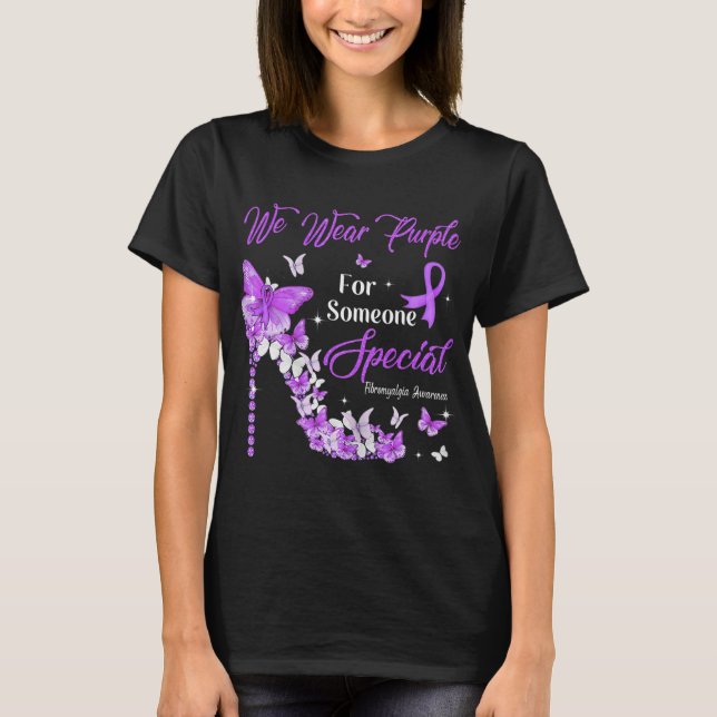 Wear Purple Butterflies Fibromyalgia Awareness  T-Shirt (Front)