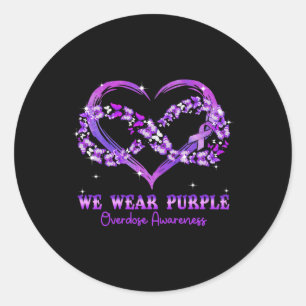 Wear Purple Butterfly Heart Overdose Awareness  Classic Round Sticker