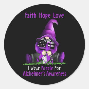 Wear Purple For Alzheimerheimer Awareness Gnome Fa Classic Round Sticker