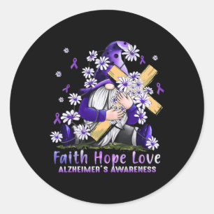 Wear Purple For Alzheimerheimer Awareness Gnome Fa Classic Round Sticker