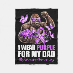 Wear purple for dad alzheimers awareness bigfoot fleece blanket