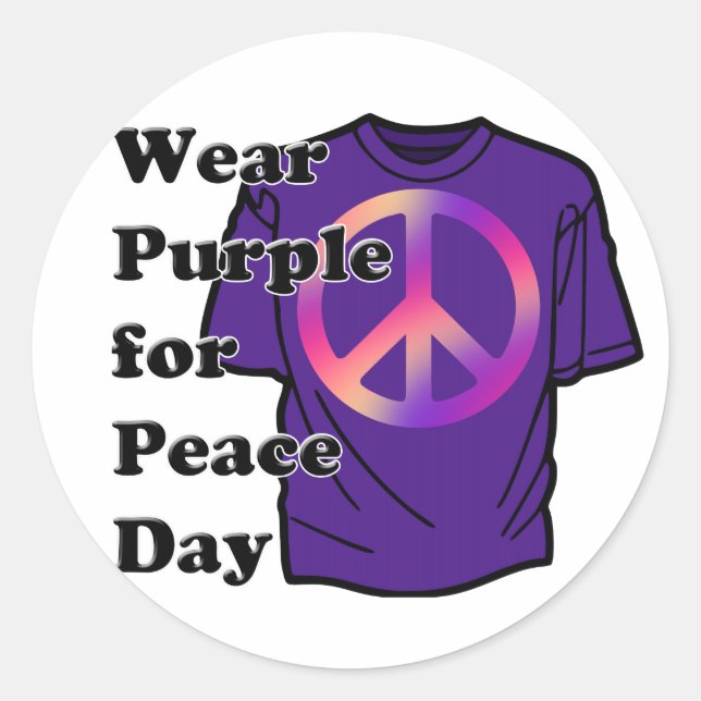 Wear Purple for Peace Day Classic Round Sticker (Front)