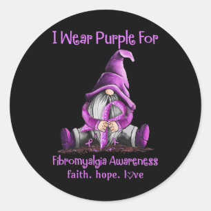 Wear Purple Gnomes Ribbon Fibromyalgia Awareness Classic Round Sticker