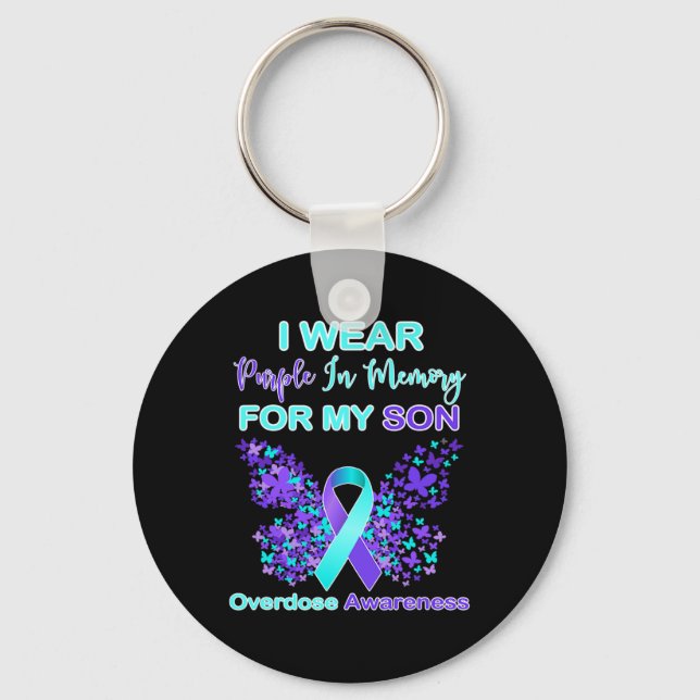 Wear Purple In Memory For My Son Overdose Awarenes Key Ring (Front)
