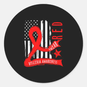 Wear red dyslexia awareness red ribbon dyslexic classic round sticker
