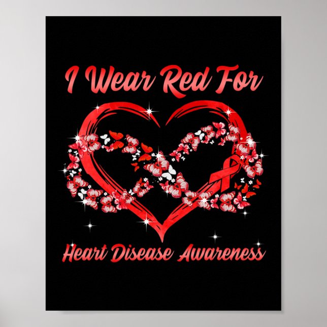 Wear Red For Heart Disease Awareness Heart Butterf Poster (Front)