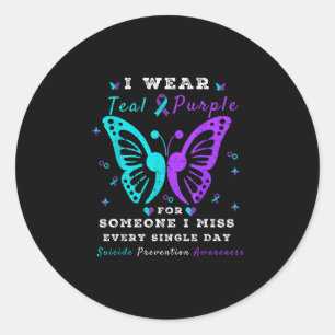 Wear teal & purple prevention awareness classic round sticker
