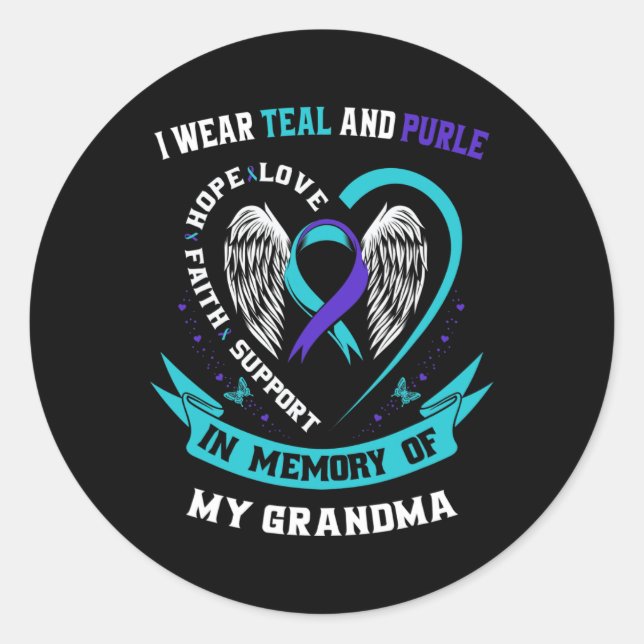 Wear Teal and Purple For My Grandma Suicide Awaren Classic Round Sticker (Front)