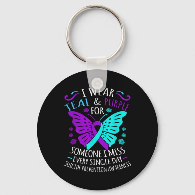 Wear Teal And Purple Happy Suicide Awareness Sup  Key Ring (Front)