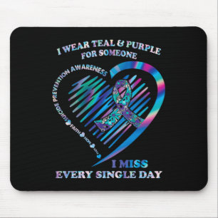 Wear Teal And Purple Heart Suicide Prevention Awar Mouse Pad