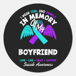 Wear Teal And Purple In Memory Of Boyfriend Design Classic Round Sticker