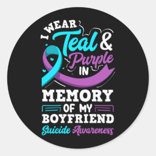 Wear Teal And Purple In Memory Of Boyfriend Long Classic Round Sticker