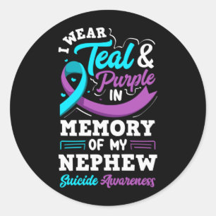 Wear Teal And Purple In Memory Of Nephew Long Classic Round Sticker