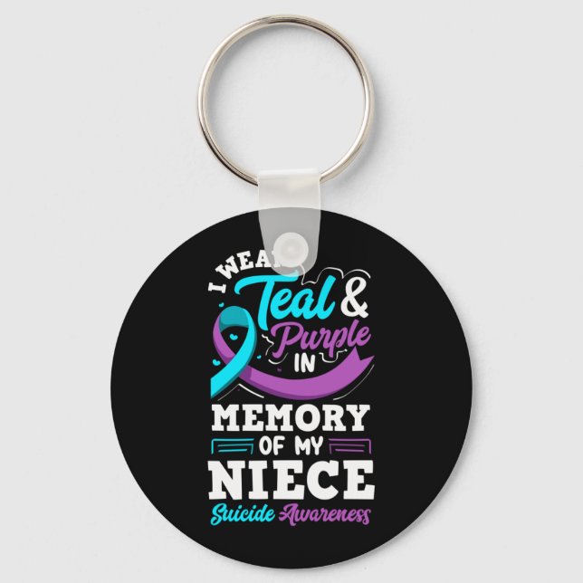 Wear Teal And Purple In Memory Of Niece Long Key Ring (Front)