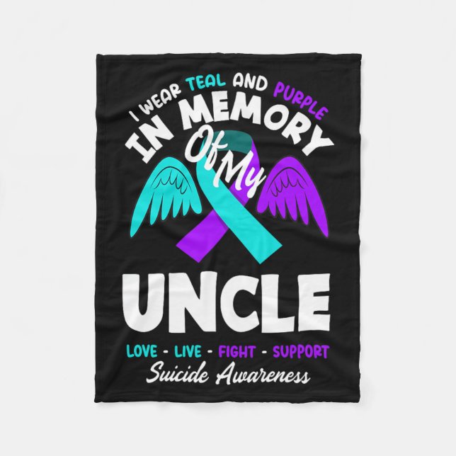 Wear Teal And Purple In Memory Of Uncle Design Fleece Blanket (Front)