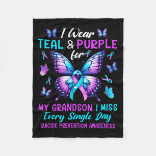Wear Teal Purple For Grandson Prevention Awareness Fleece Blanket
