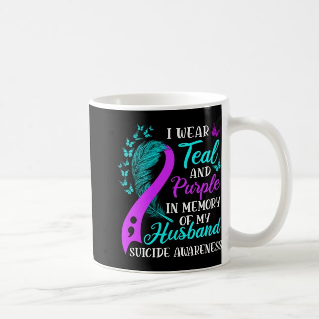 Wear Teal Purple In Memory Of My Husnd Suicide Awa Coffee Mug (Right)