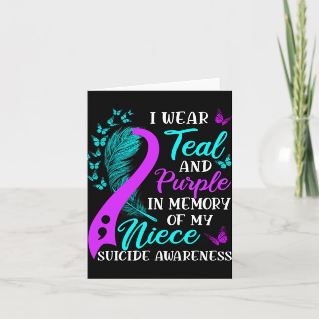 Wear Teal Purple In Memory Of My Niece Suicide Awa Card (Front)