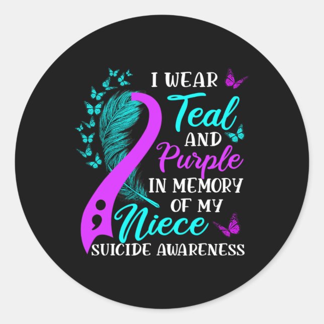 Wear Teal Purple In Memory Of My Niece Suicide Awa Classic Round Sticker (Front)