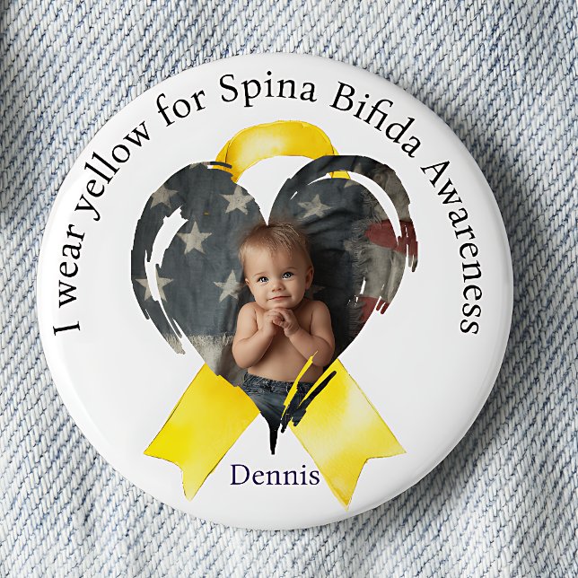Wear Yellow for Spina Bifida Heart Button (Creator Uploaded)