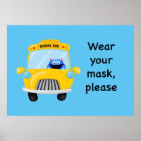 Wear Your Mask Please Monster on School Bus