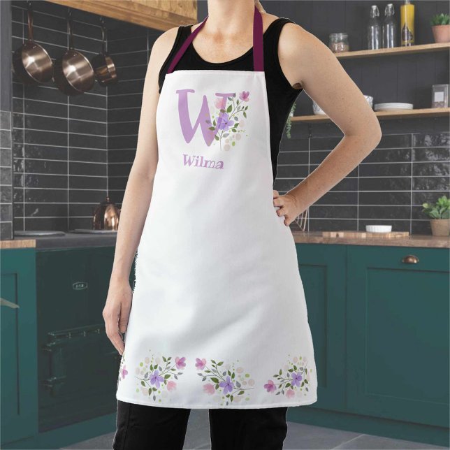 Wearer's Initial & Name with Floral Design on an Apron (Creator Uploaded)