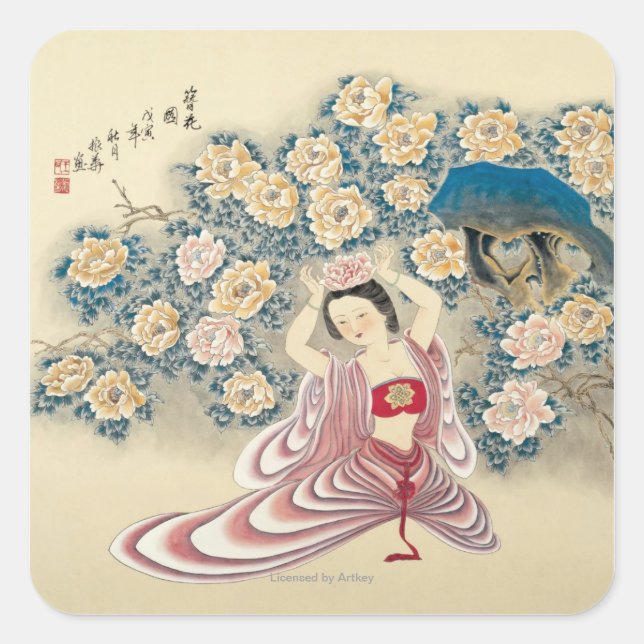 Wearing A Flower in the Head Square Sticker (Front)