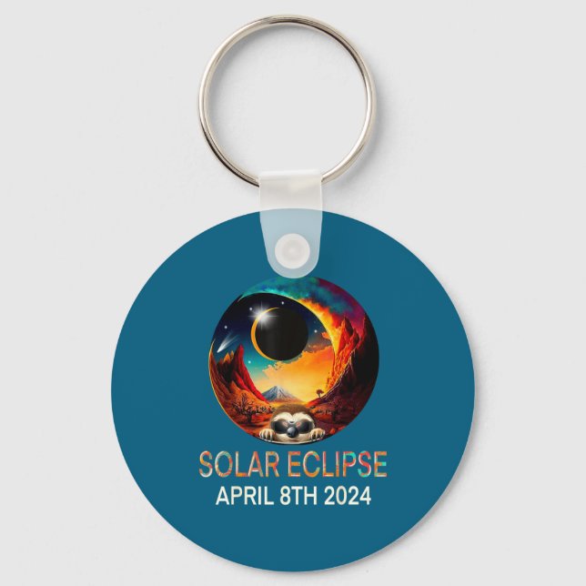 Wearing Shirt Solar Eclipse Sloth Solar Eclipse Key Ring (Front)