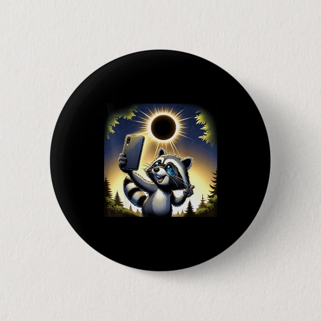 Wearing Solar Eclipse Racoon April 8 6 Cm Round Badge (Front)
