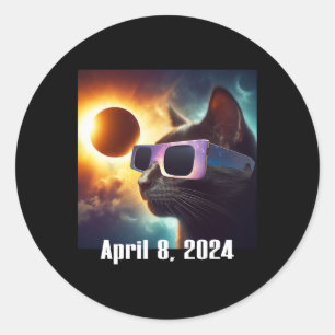 Wearing Solar Glasses Eclipse Colourful Pop Cultur Classic Round Sticker