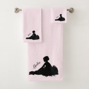 Weary Ballerina Personalised w Name Pink Bath Towel Set