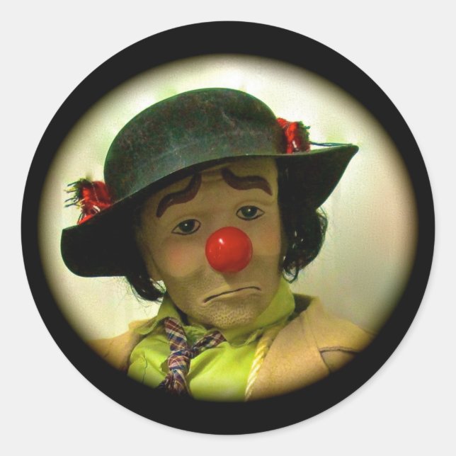 Weary Willie Sad Face Clown Large Round Sticker (Front)